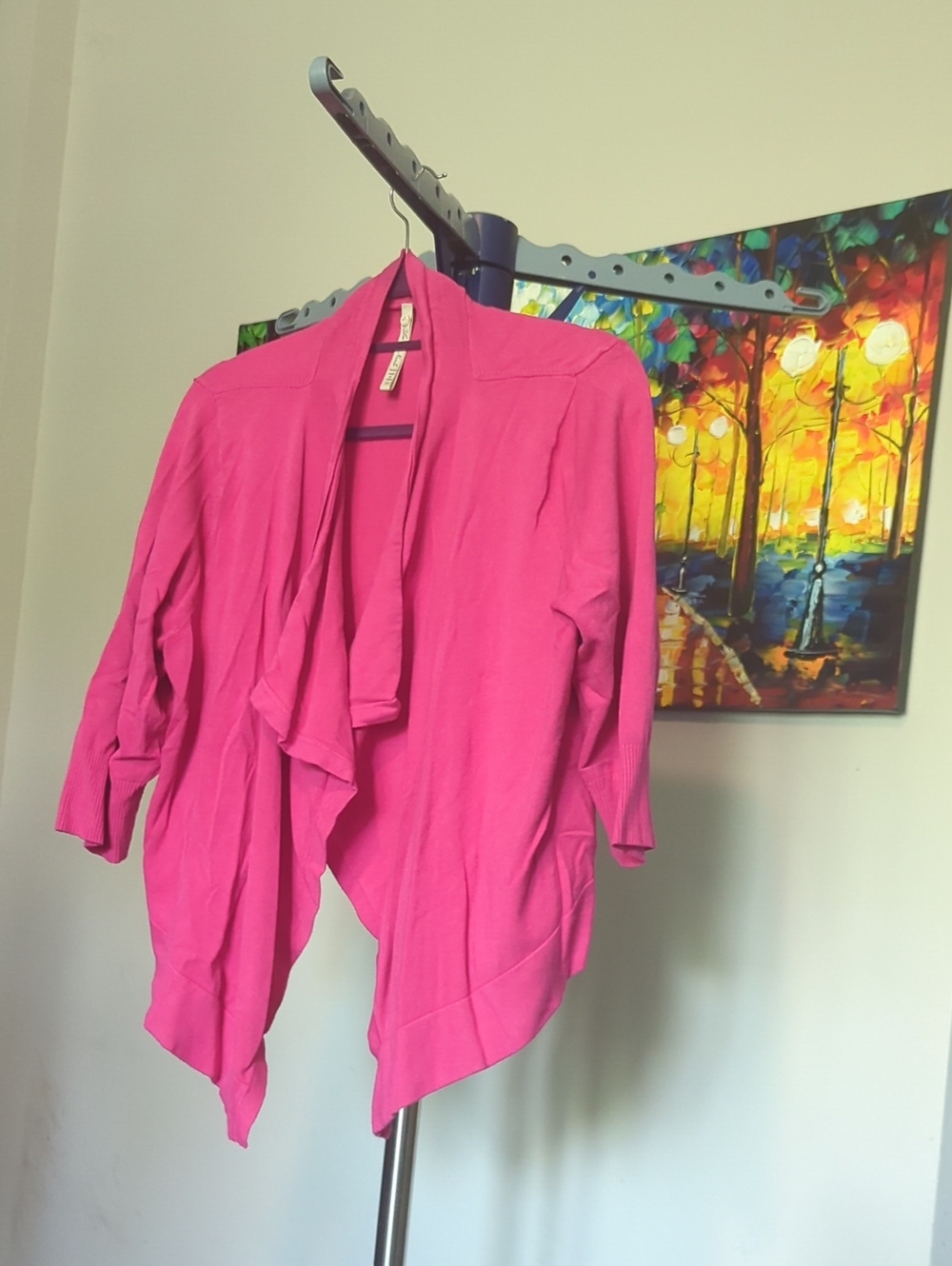 Draped Open-Front Cardigan in Bright Pink #2